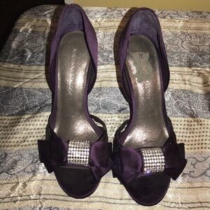 Adrienne Maloof purple satin open toe with bow size 8 medium